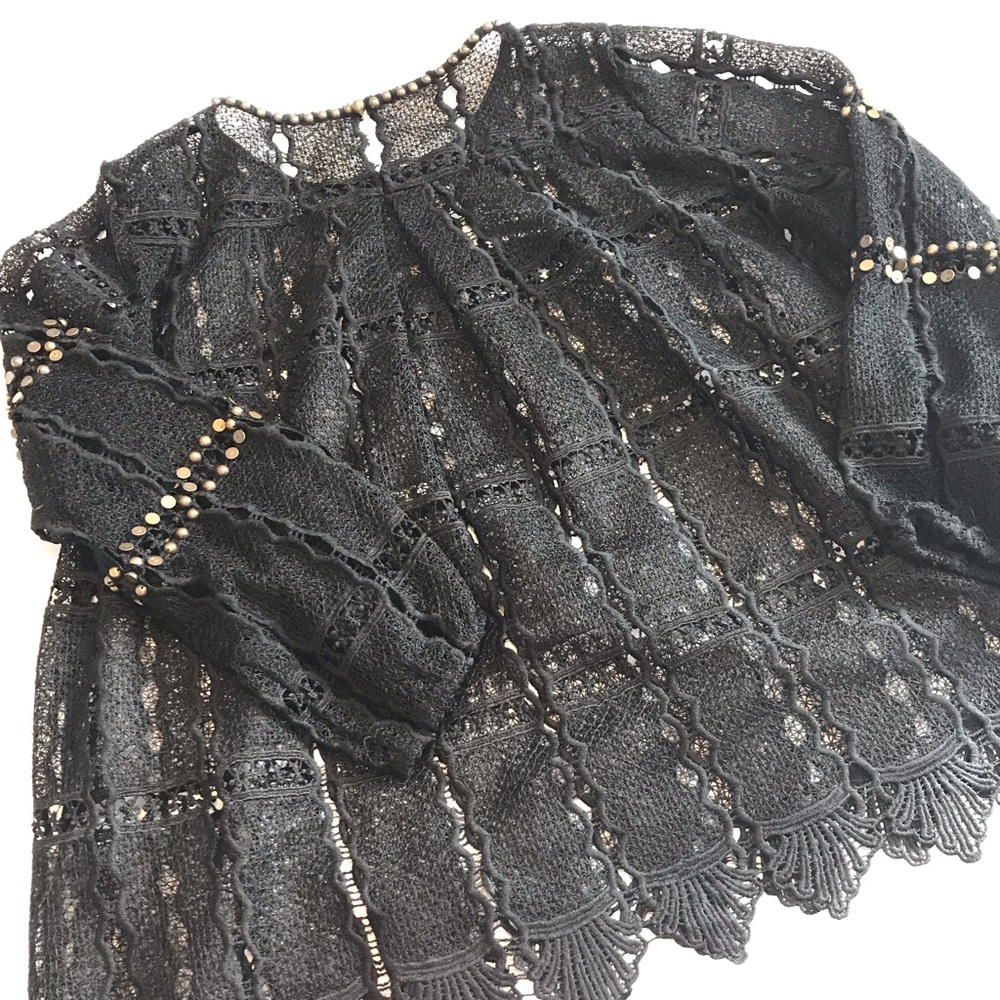 Maeve Auralis Studded Black Lace Top